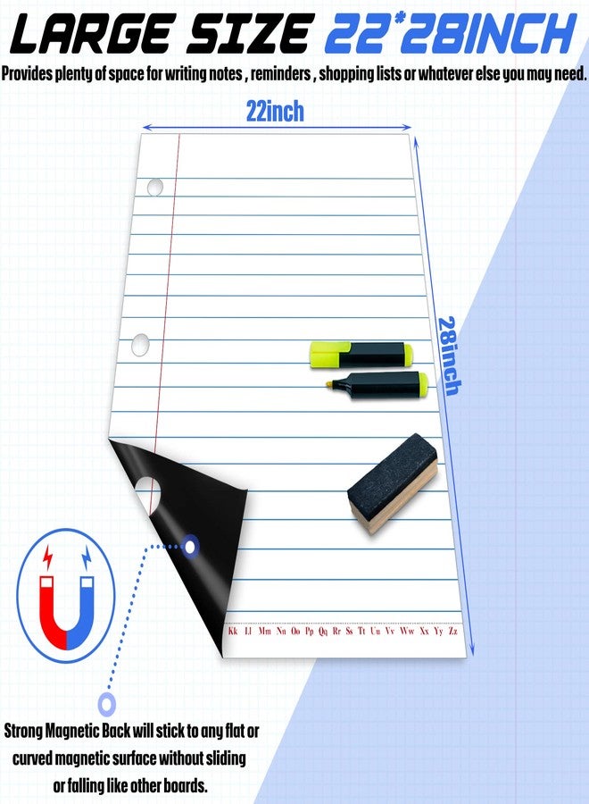 Geyee Giant Sized Magnetic Notebook Paper Handwriting Lined Paper Large Dry Erase Magnetic Notebook Poster for Whiteboard Accessories Homeschool Teacher Supplies Classroom Must Haves, 22'' x 28'' - Image 2